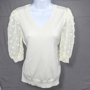 INDIGO ROSE PomPom Sheer Sleeve Top Womans Size M